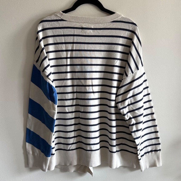 Lou & Grey Striped Asymmetrical Sweater Blue White XL 100% Cotton Nautical Shirt - Picture 2 of 7